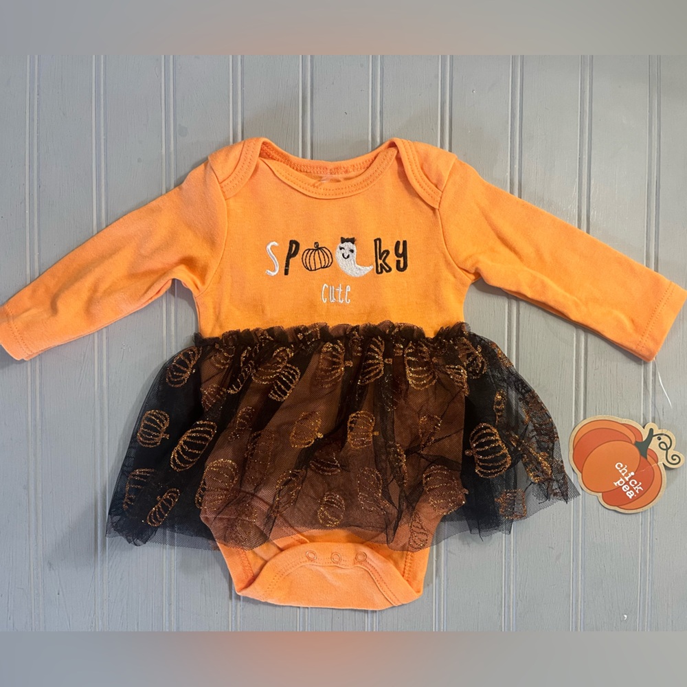 Chick Pea Halloween Spooky Onesie Costume Baby 0-3 Months Orange Black Tutu NWT